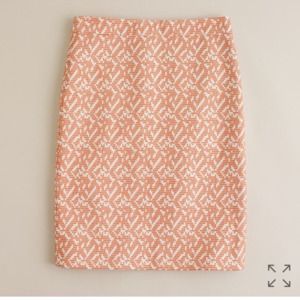 J Crew Embroidered Ikat Orange Dot Mosaic Pencil Skirt